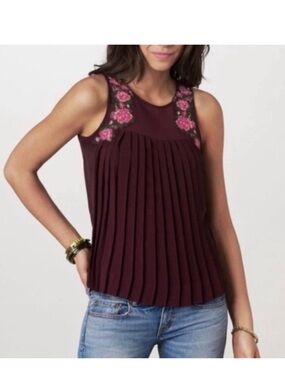 American Eagle Outfitters Embroidered Pleated Sleeveless Top